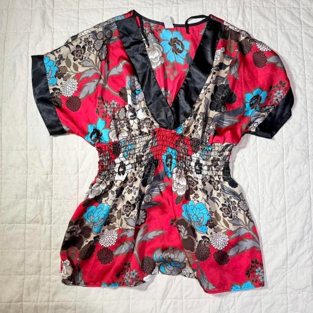 Floral Smocked Waist Tunic Top / Mini Dress – Women's 3XL